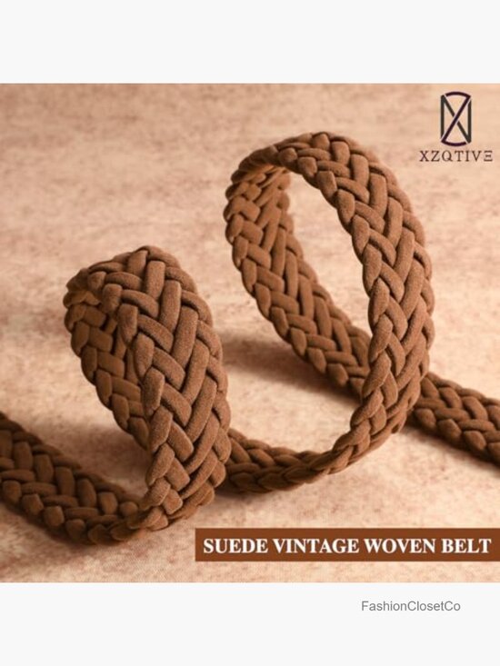 Braided Suede Belt – Woven Waist Belt with Gold Buckle for Dresses & Jeans